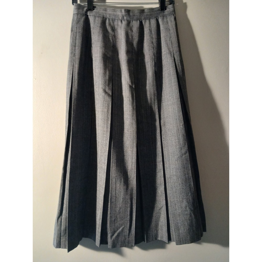 Classic Grey Pleated wool Midi Skirt‎ Womens Business Casual Office Workwear S 4